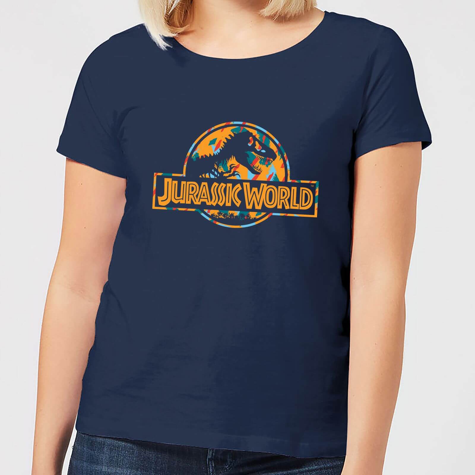 Jurassic Park Logo Tropical Women's T-Shirt - Navy - M
