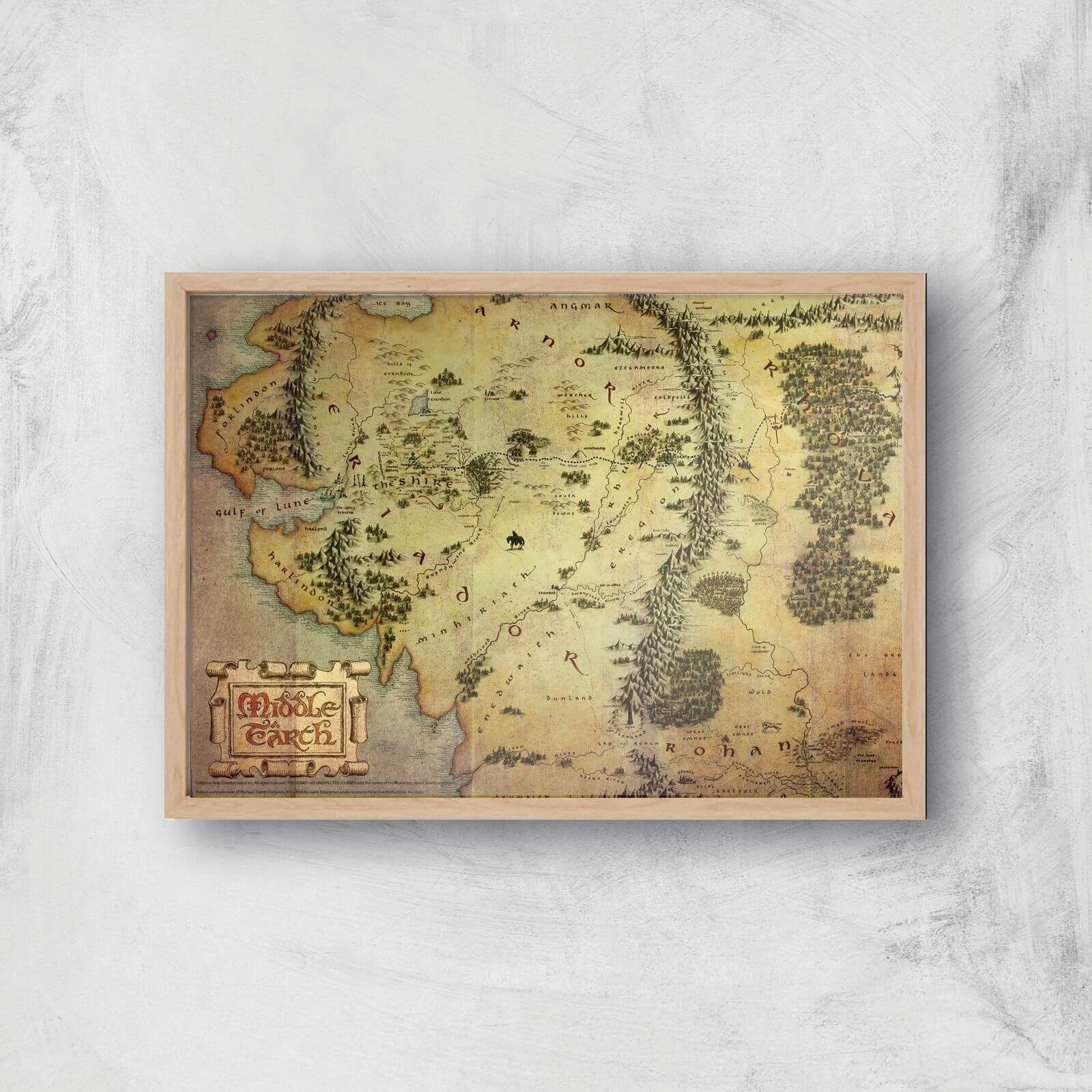 Lord Of The Rings Map Giclee Art Print - A4 - Wooden Frame