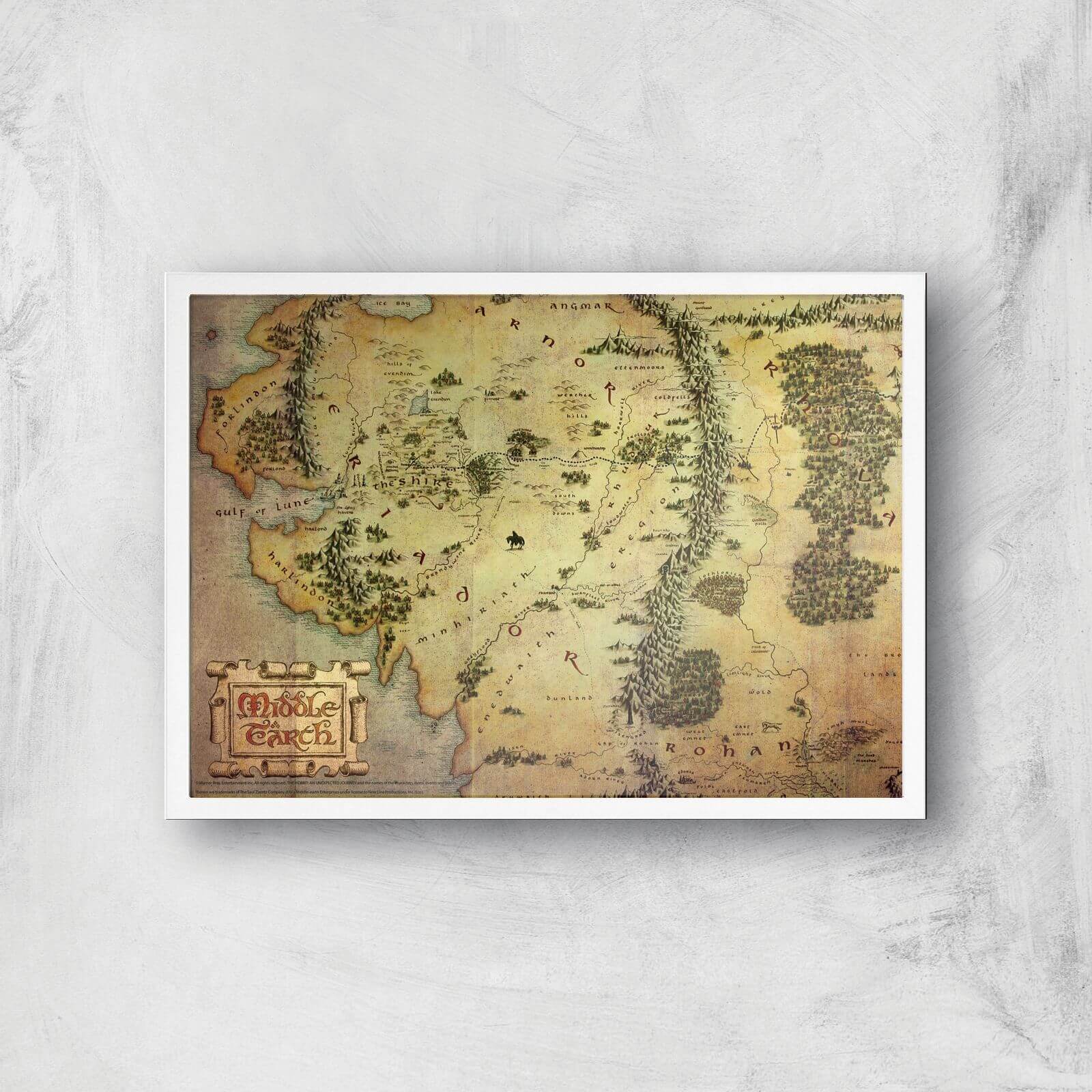 Lord Of The Rings Map Giclee Art Print - A3 - White Frame