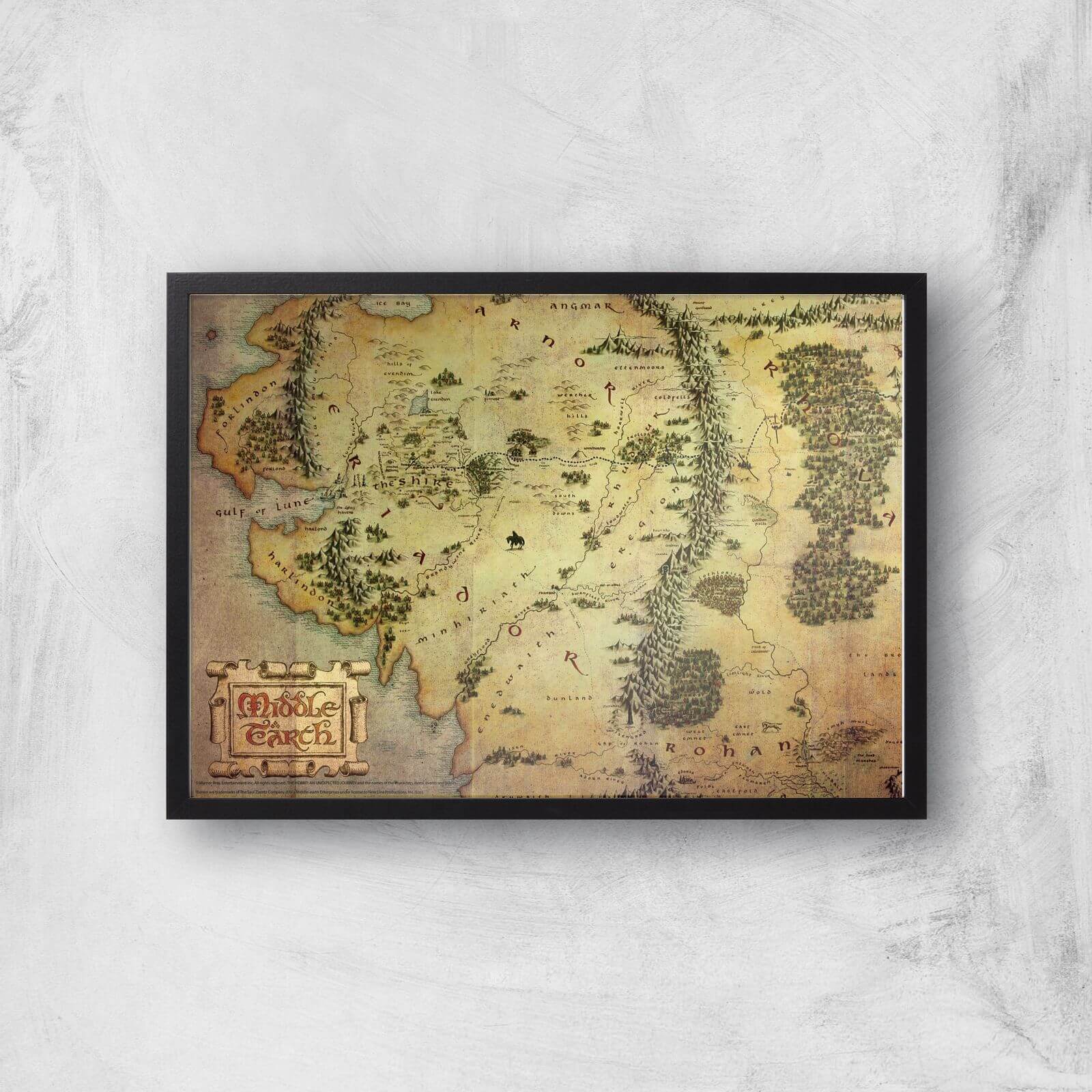 Lord Of The Rings Map Giclee Art Print - A3 - Black Frame