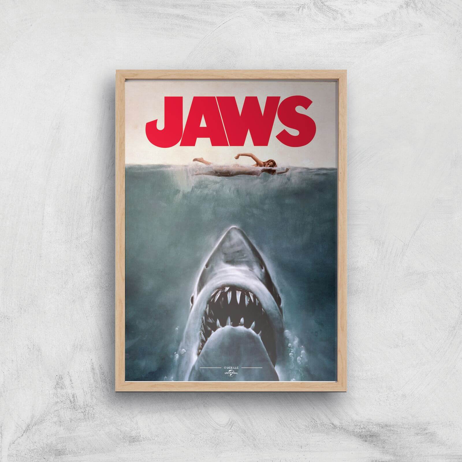 Jaws Giclee Art Print - A4 - Wooden Frame