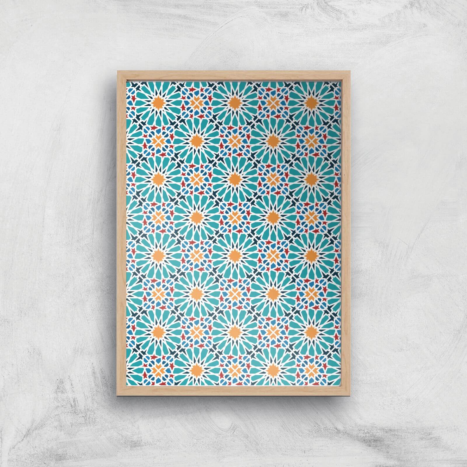Geometric Flower Tiles Giclée Art Print - A3 - Wooden Frame