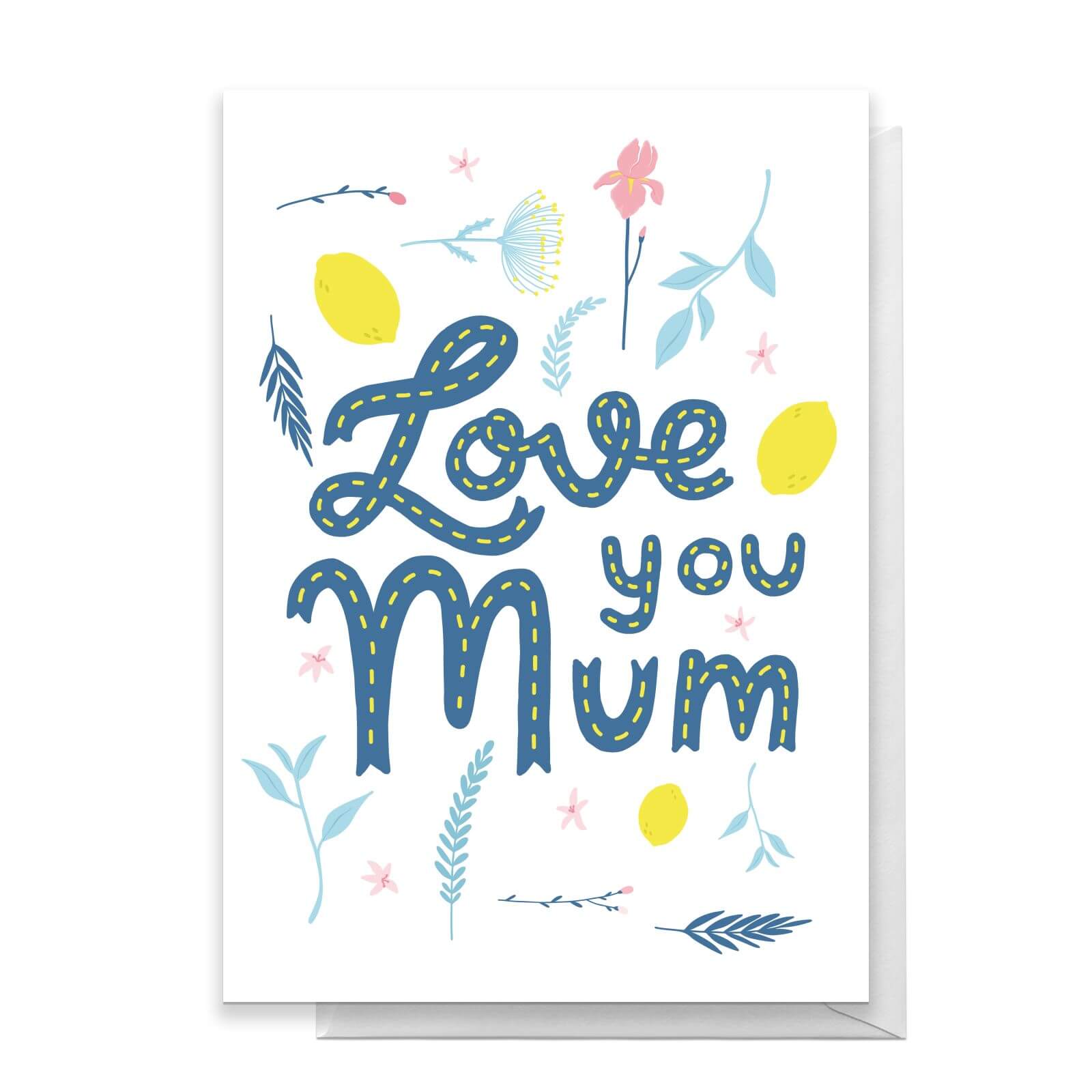 Love You Mum Scattered Flowers Greetings Card - Large Card