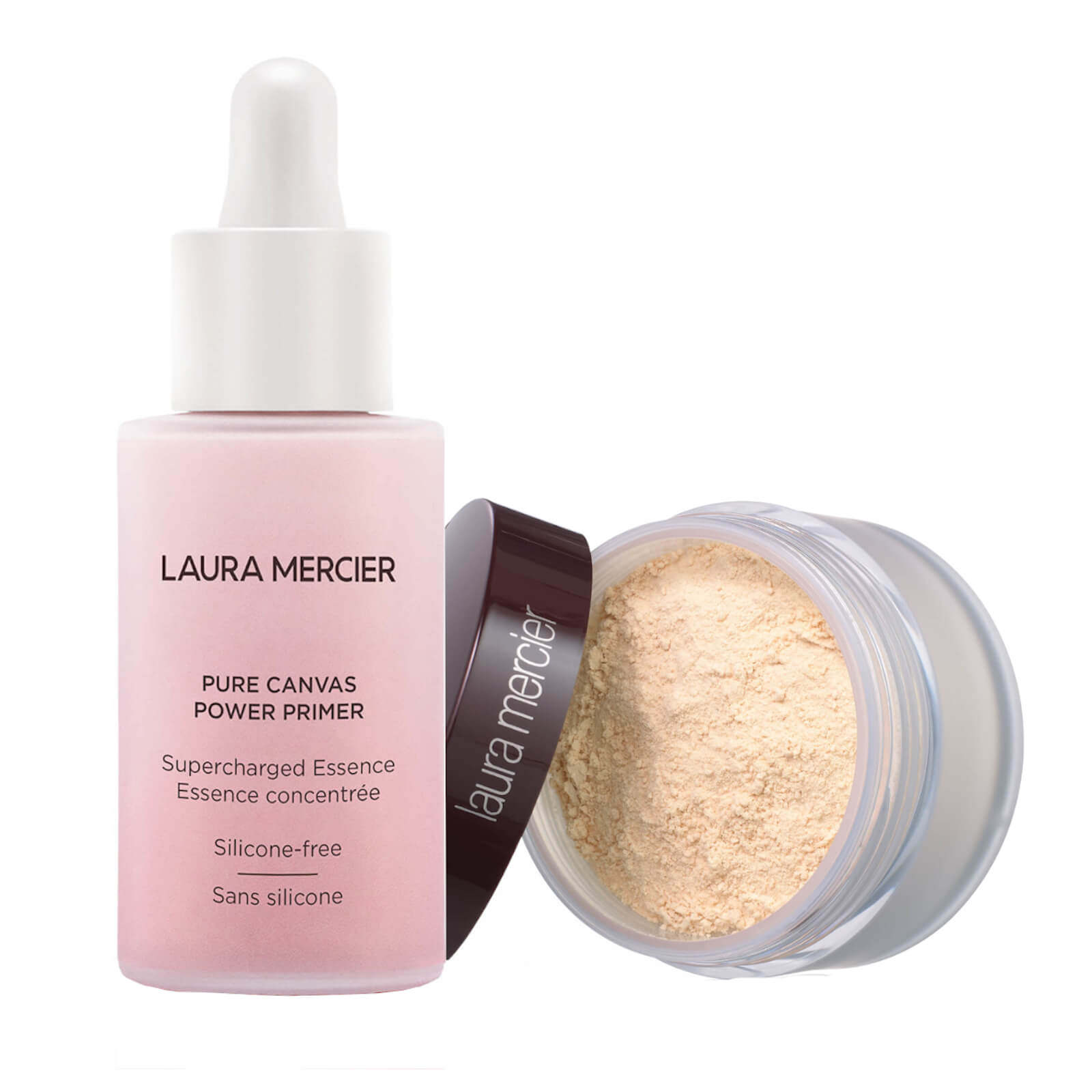 

Laura Mercier Pure Canvas Power Primer Supercharged Essence & Translucent Loose Setting Powder Bundle (Various Shades) - Translucent