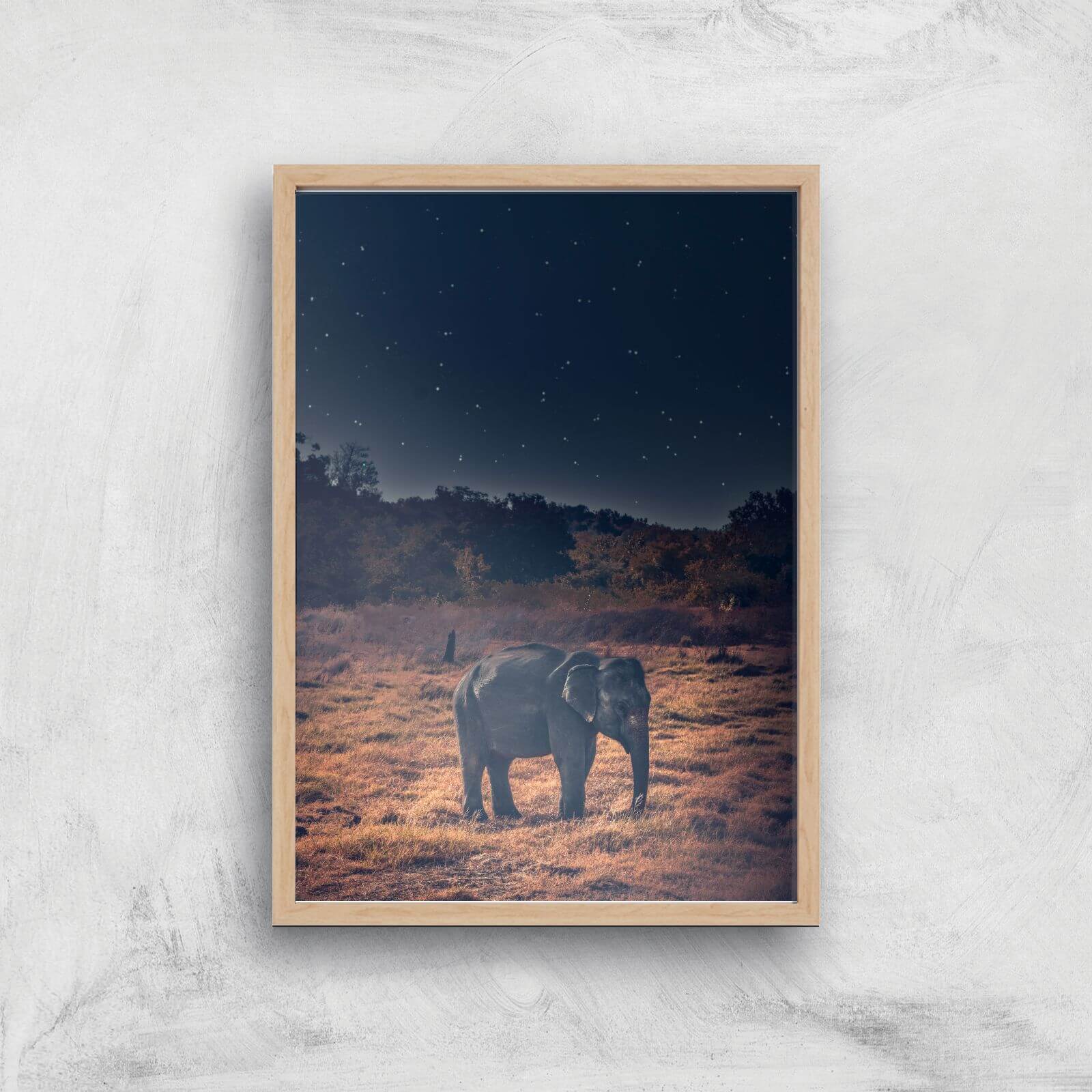 Elephant At Night Giclee Art Print - A2 - Wooden Frame