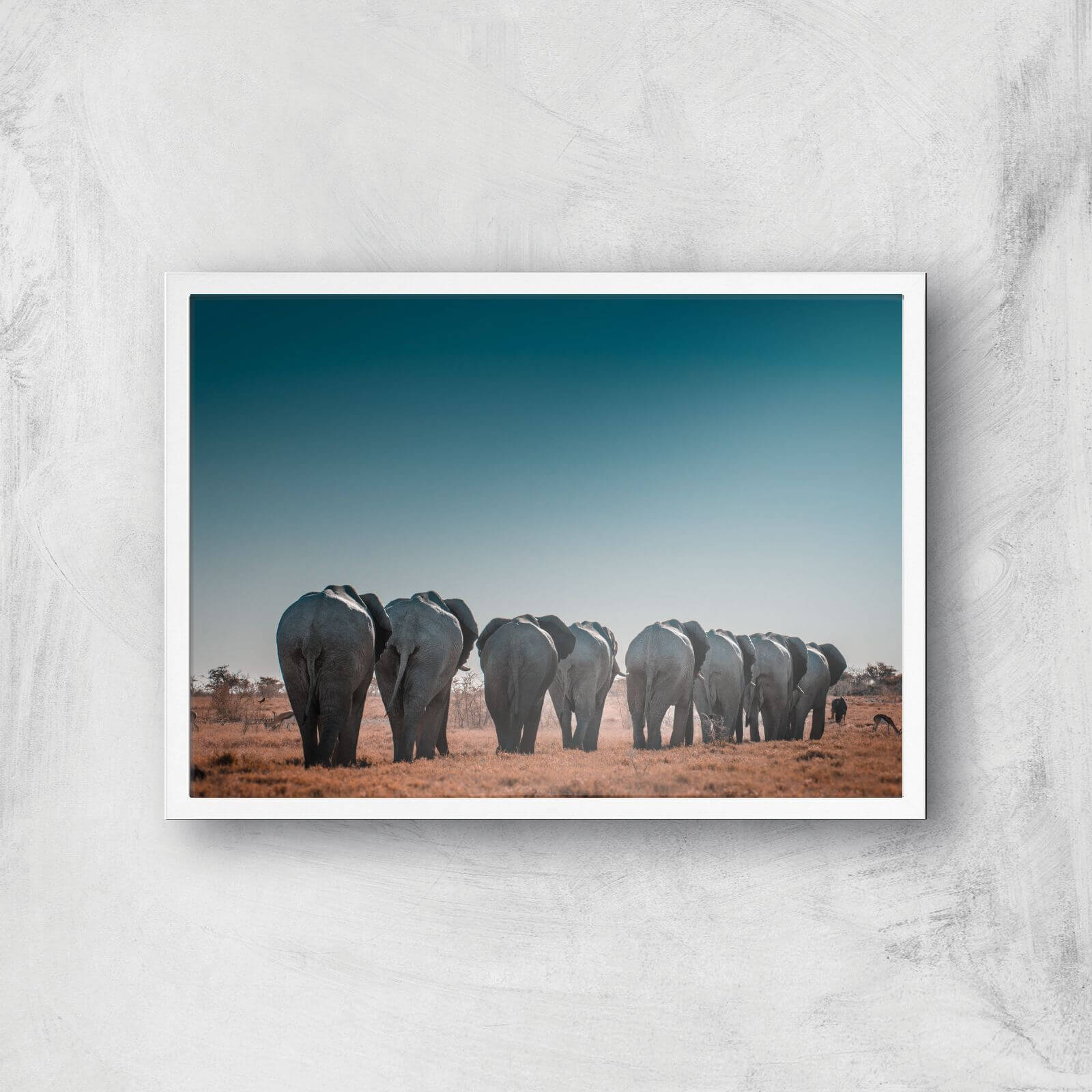 A Herd Of Elephants Giclee Art Print - A3 - White Frame