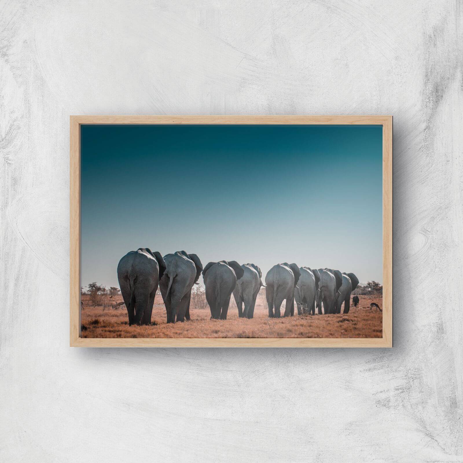A Herd Of Elephants Giclee Art Print - A2 - Wooden Frame