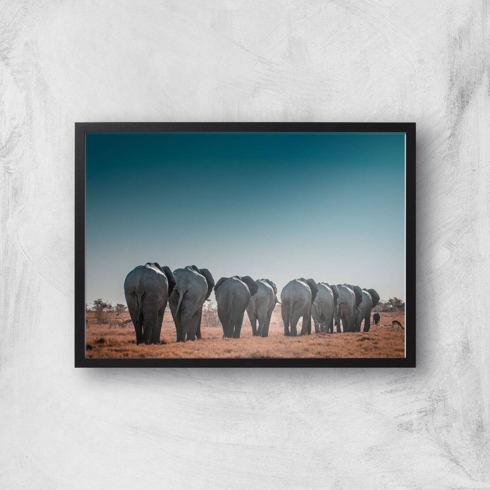 A Herd Of Elephants Giclee Art Print - A2 - Black Frame