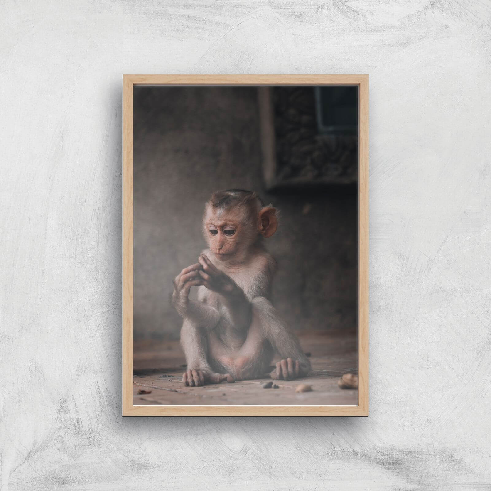Baby Monkey Giclee Art Print - A4 - Wooden Frame