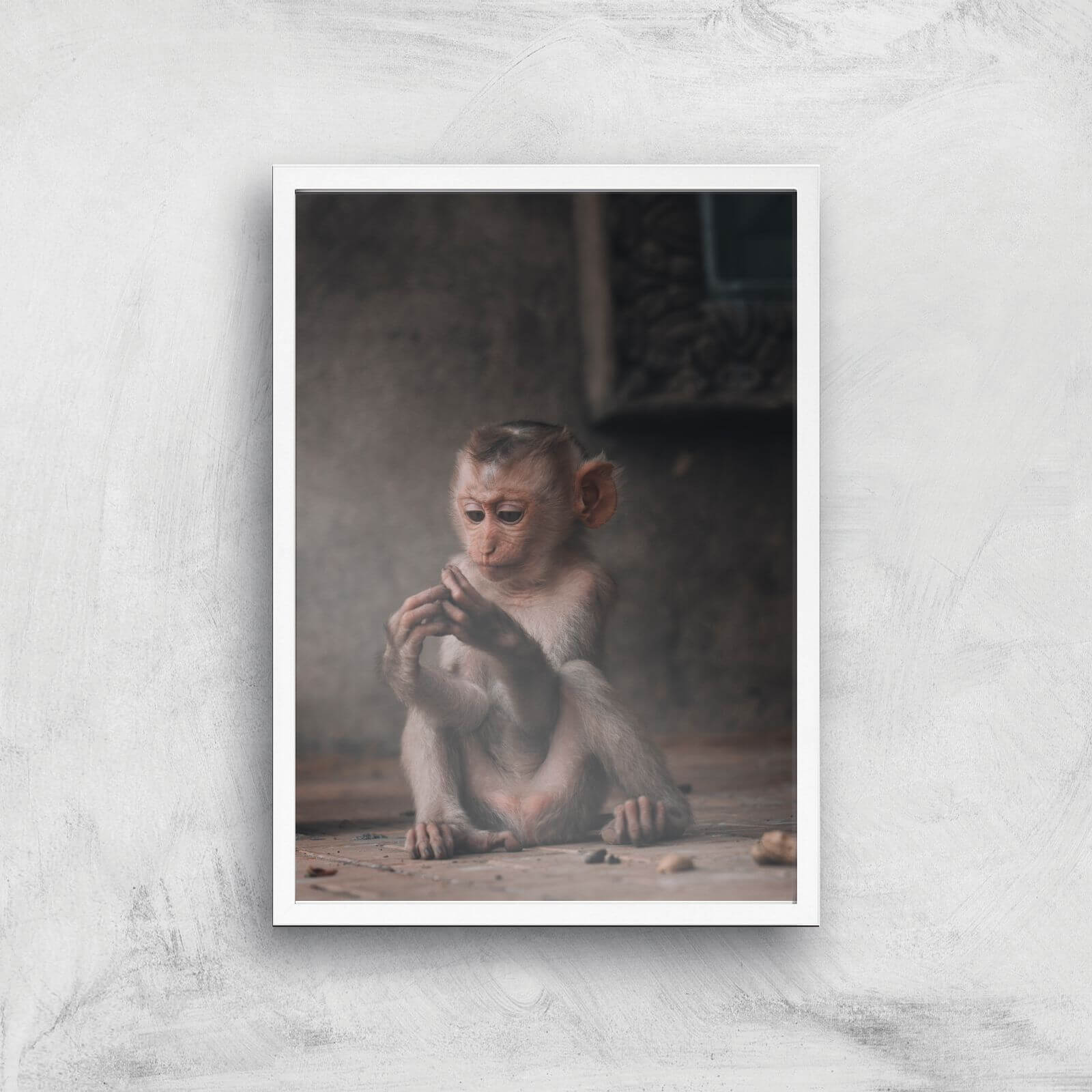Baby Monkey Giclee Art Print - A3 - White Frame