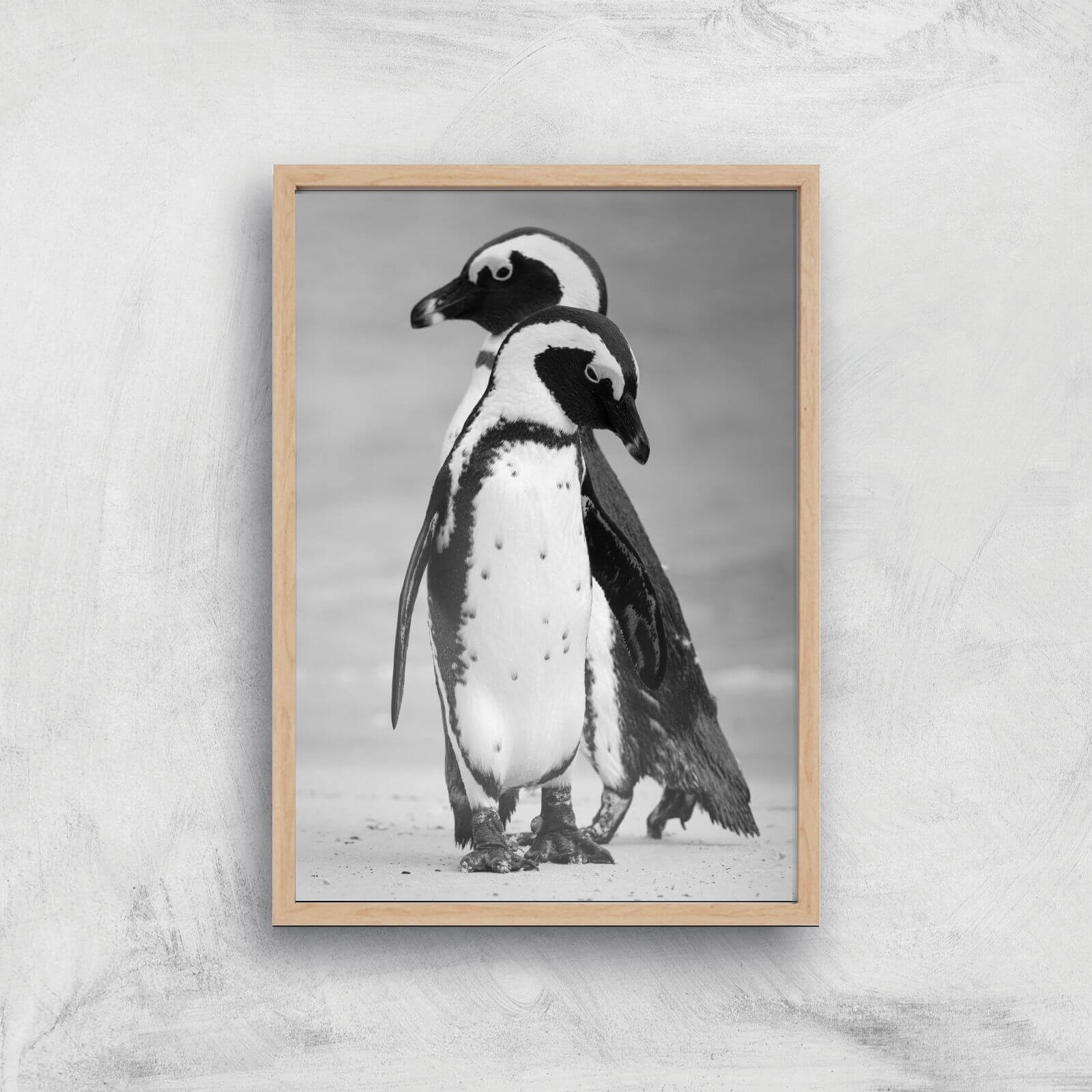 A Couple Of Penguins Giclee Art Print - A4 - Wooden Frame