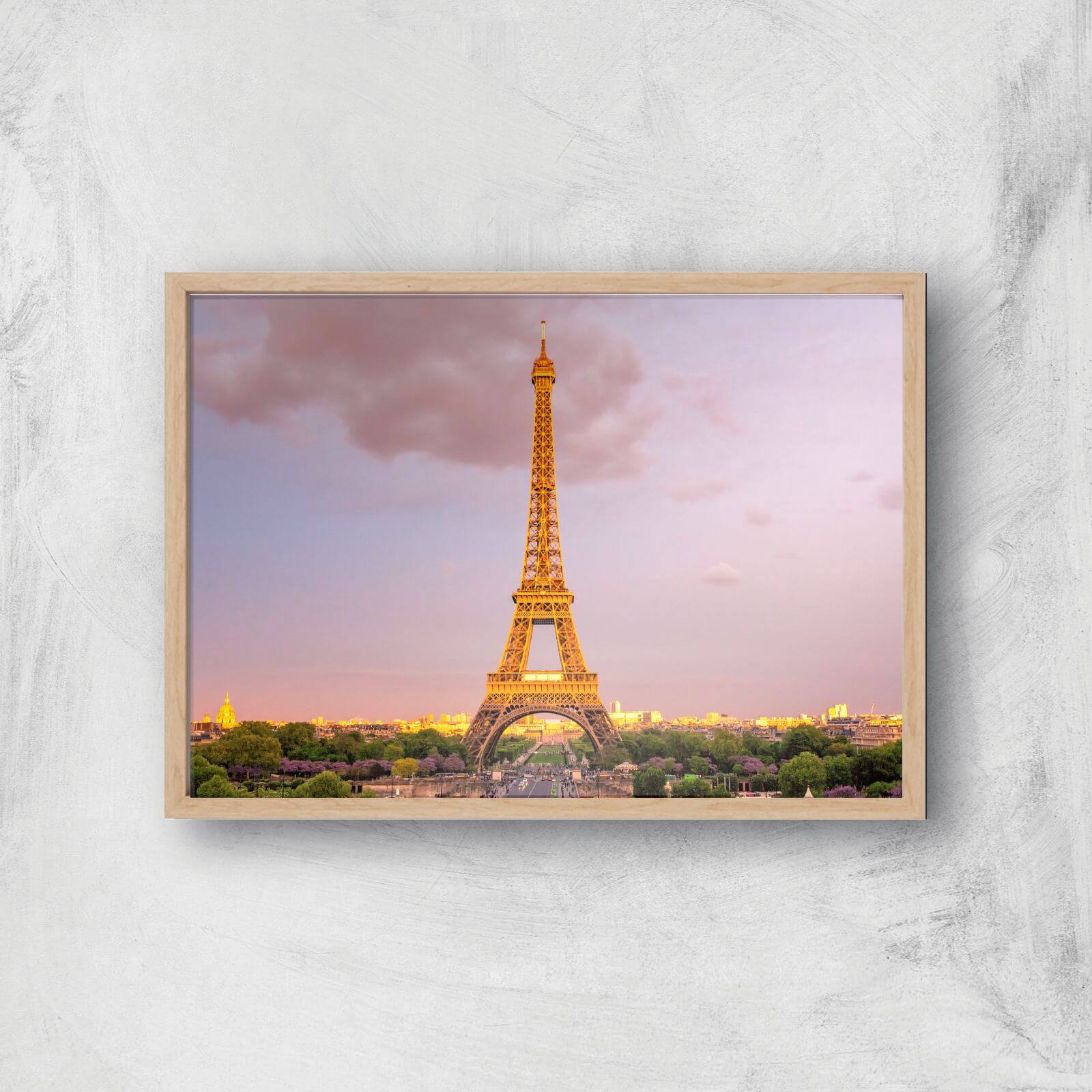 Eiffel Tower At Dusk Giclee Art Print - A4 - Wooden Frame