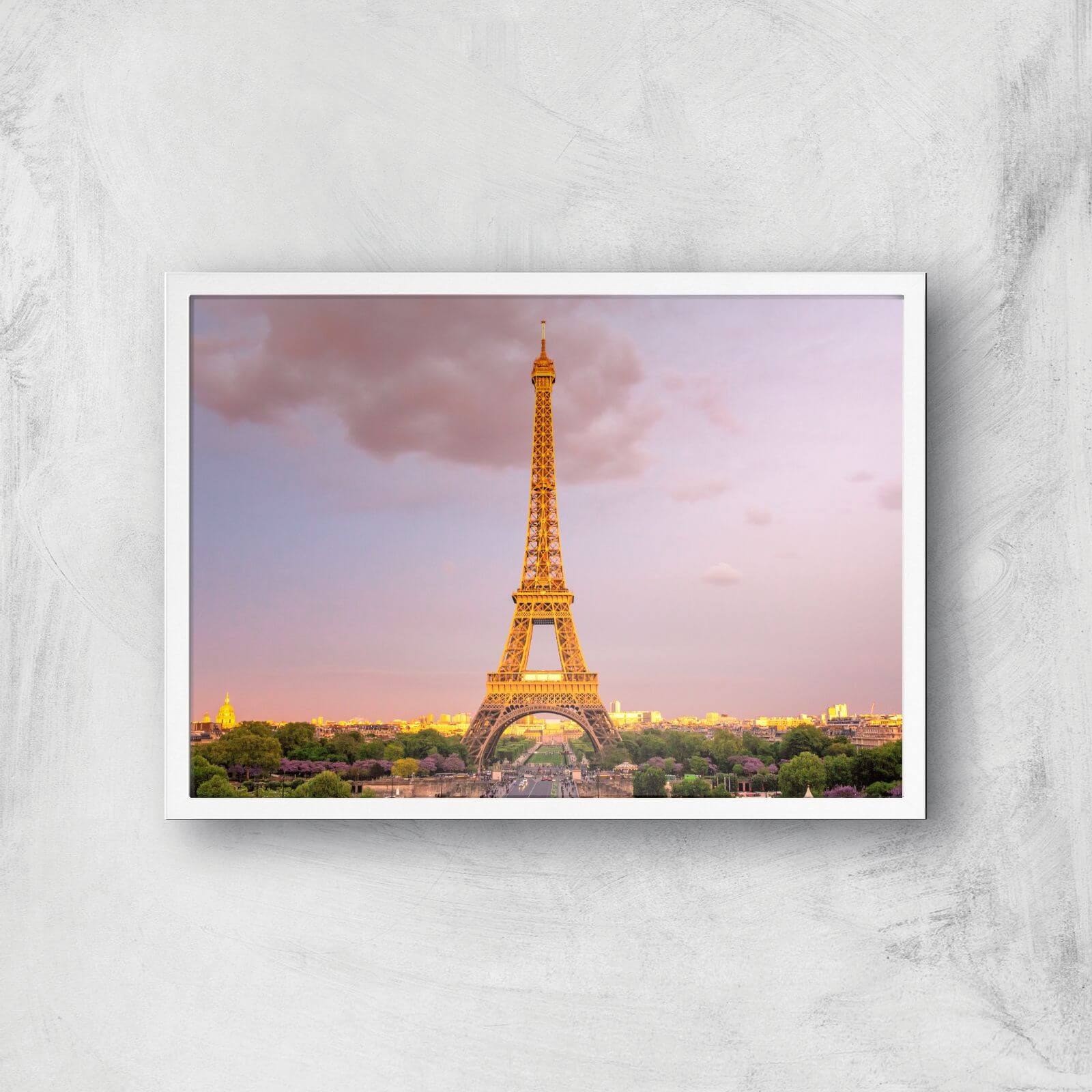 Eiffel Tower At Dusk Giclee Art Print - A2 - White Frame