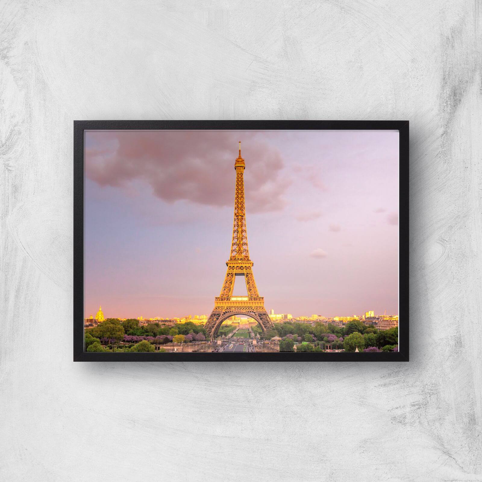 Eiffel Tower At Dusk Giclee Art Print - A2 - Black Frame