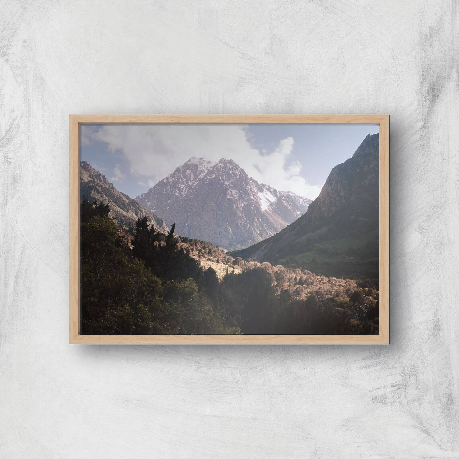 Mountain Range Stroll Giclee Art Print - A4 - Wooden Frame