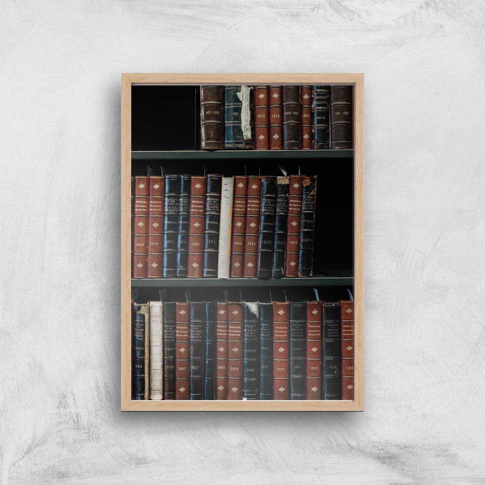 Bookcase Giclee Art Print - A4 - Wooden Frame