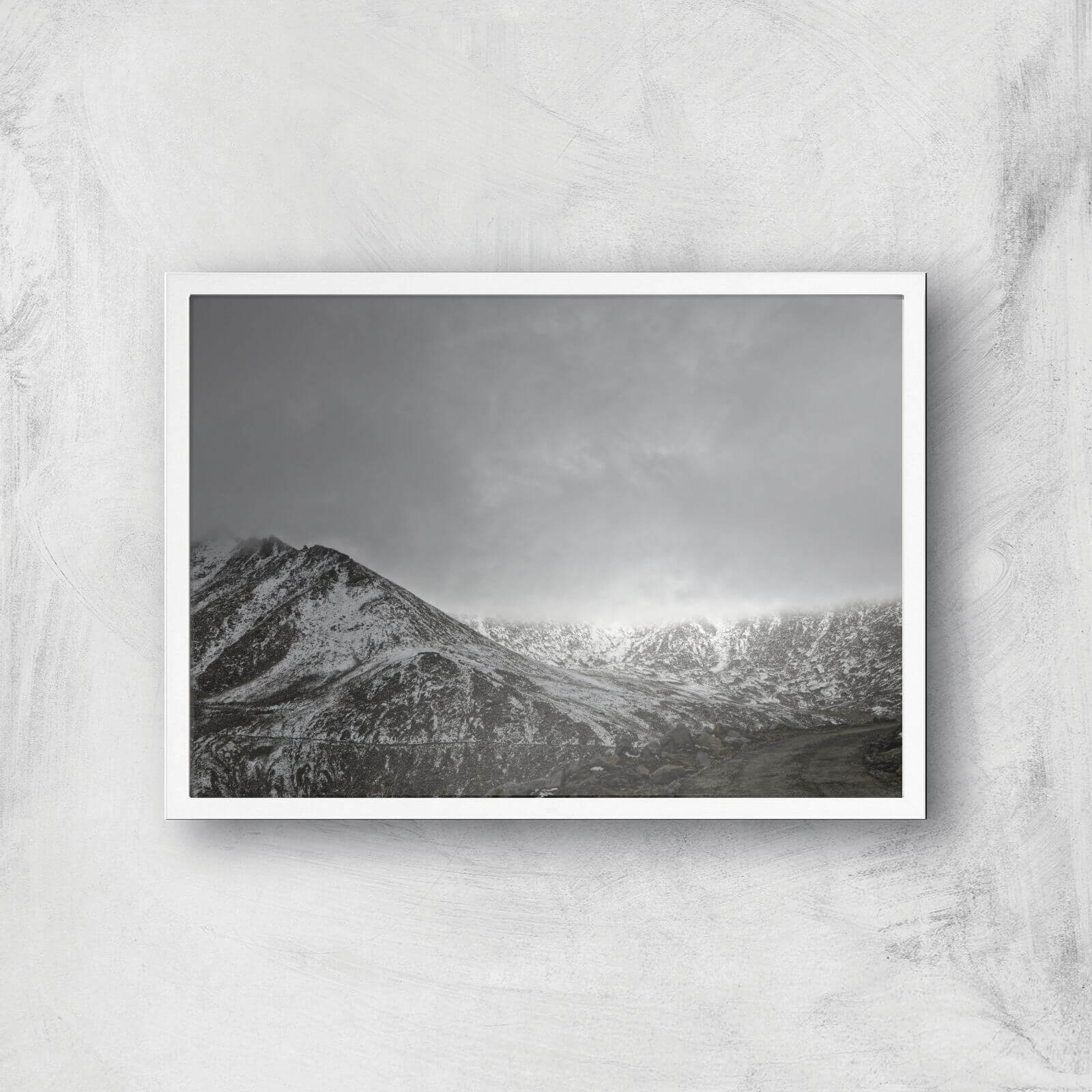 Greyscale Mountain Giclee Art Print - A3 - White Frame