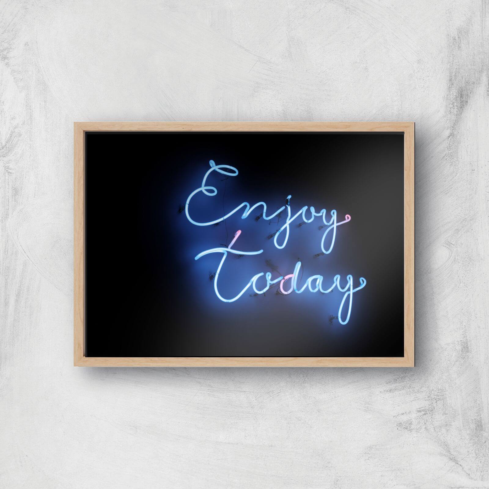 Neon Enjoy Today Giclee Art Print - A4 - Wooden Frame