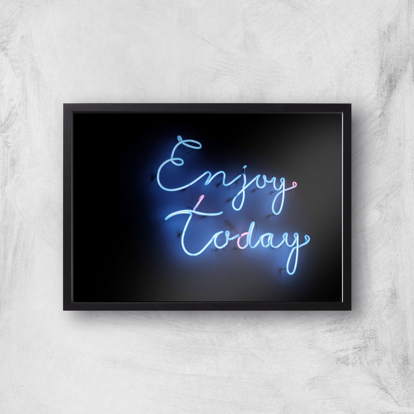 Neon Enjoy Today Giclee Art Print - A3 - Black Frame