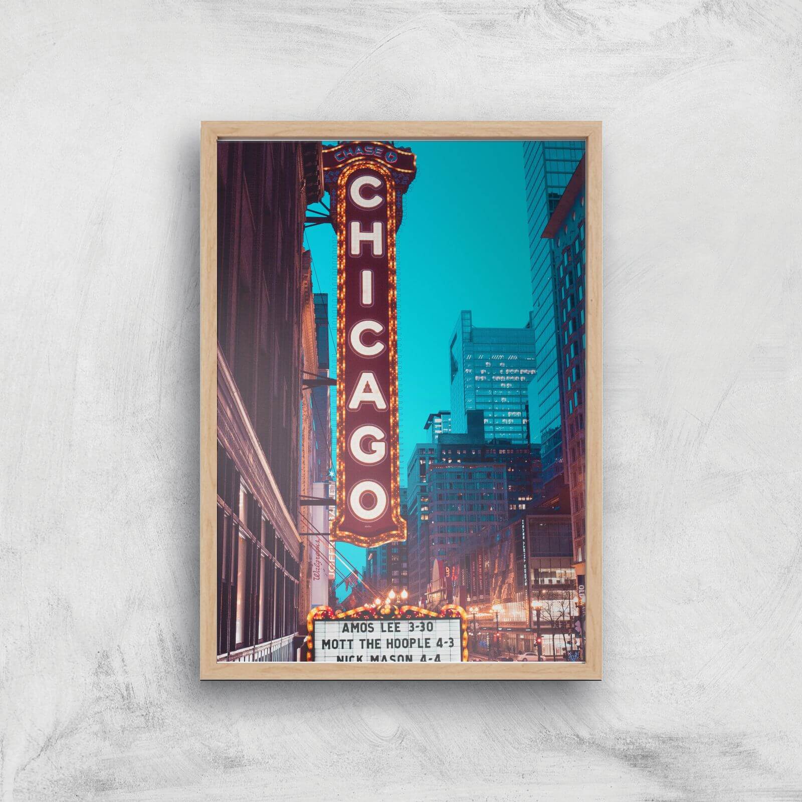 Chicago Night Life Giclee Art Print - A4 - Wooden Frame