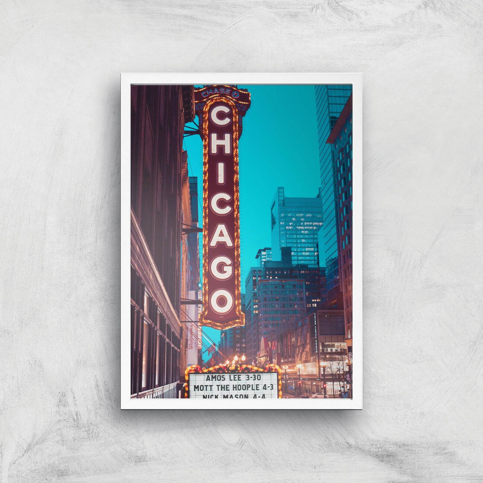 Chicago Night Life Giclee Art Print - A3 - White Frame