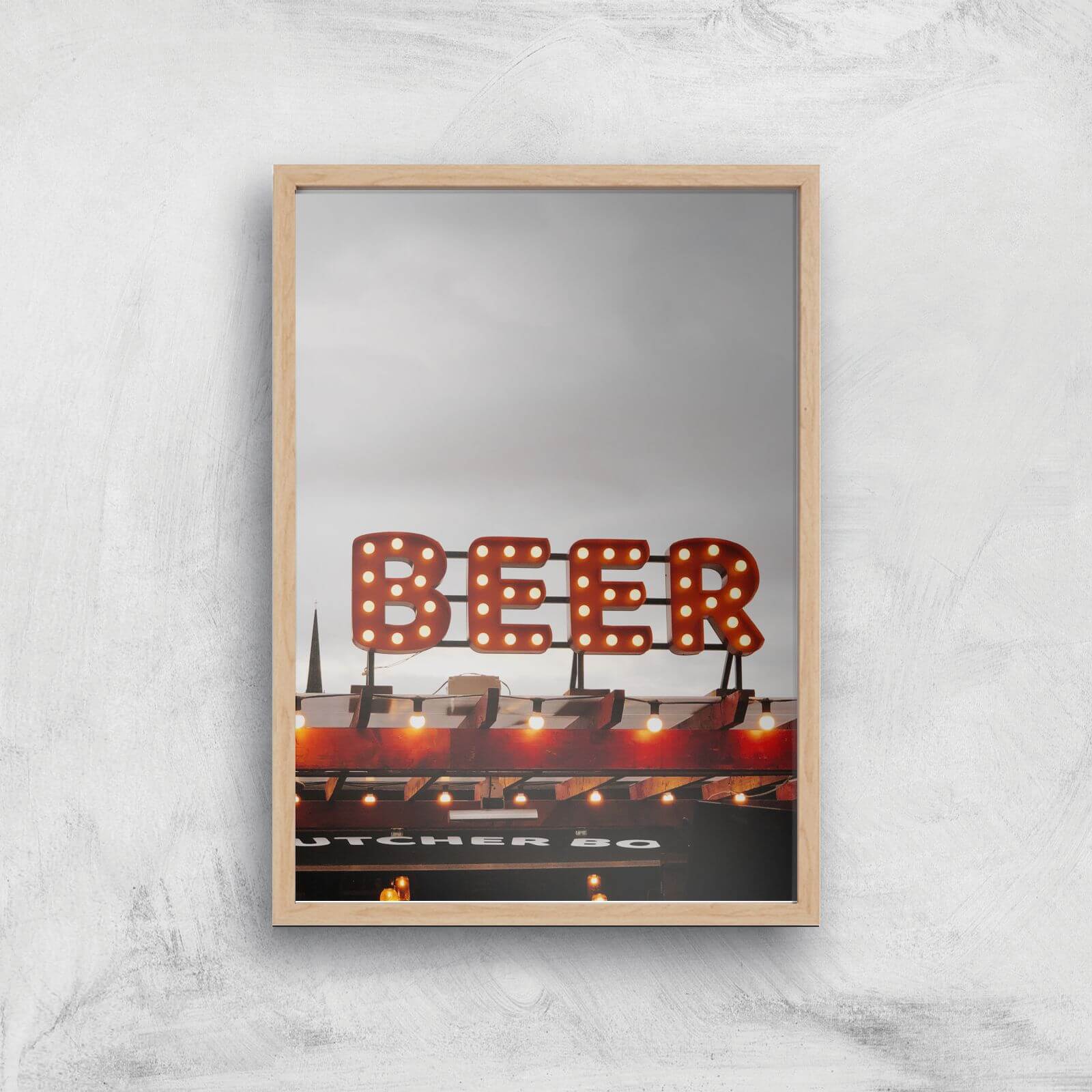 Beer Giclee Art Print - A4 - Wooden Frame