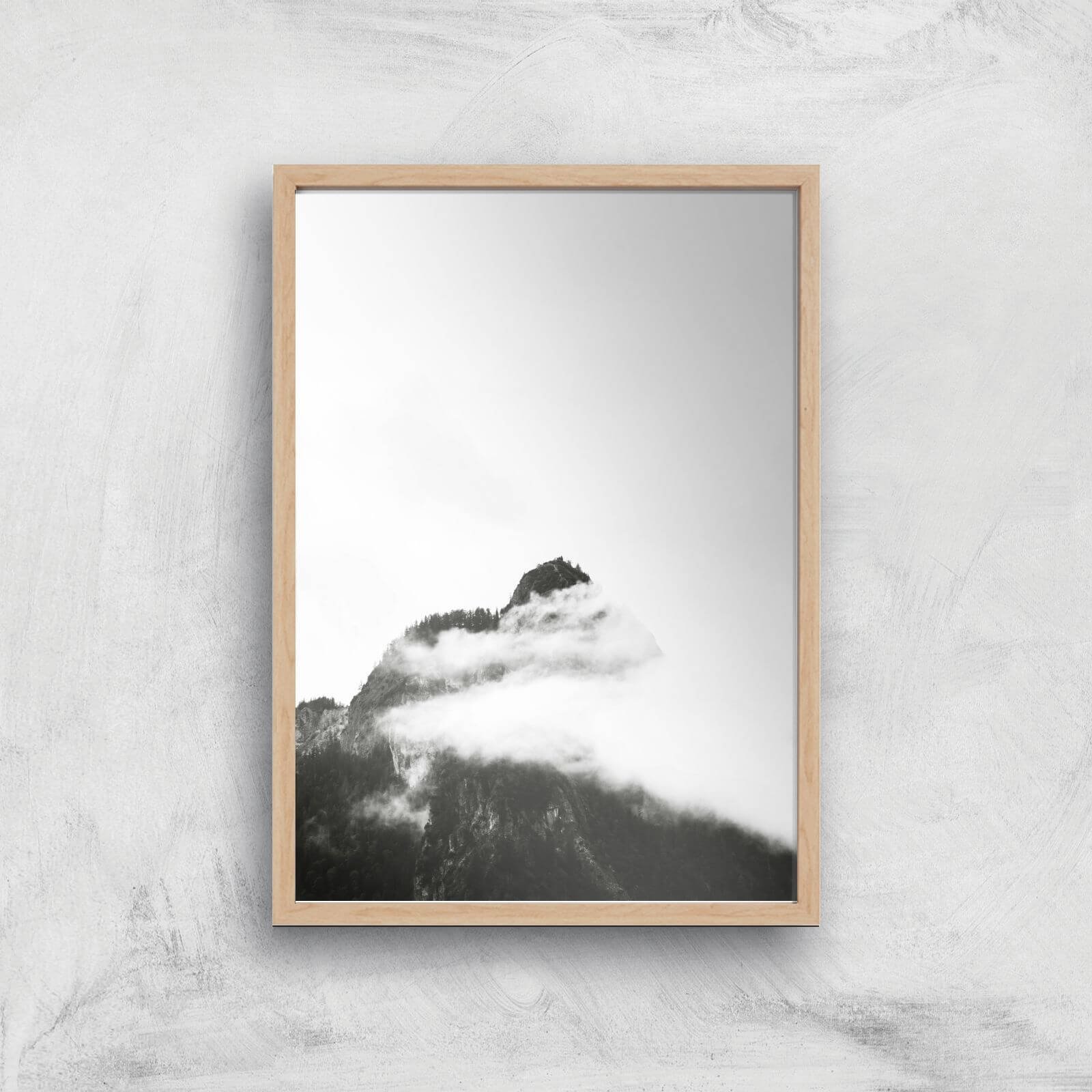 Black & White Mountain Giclee Art Print - A4 - Wooden Frame