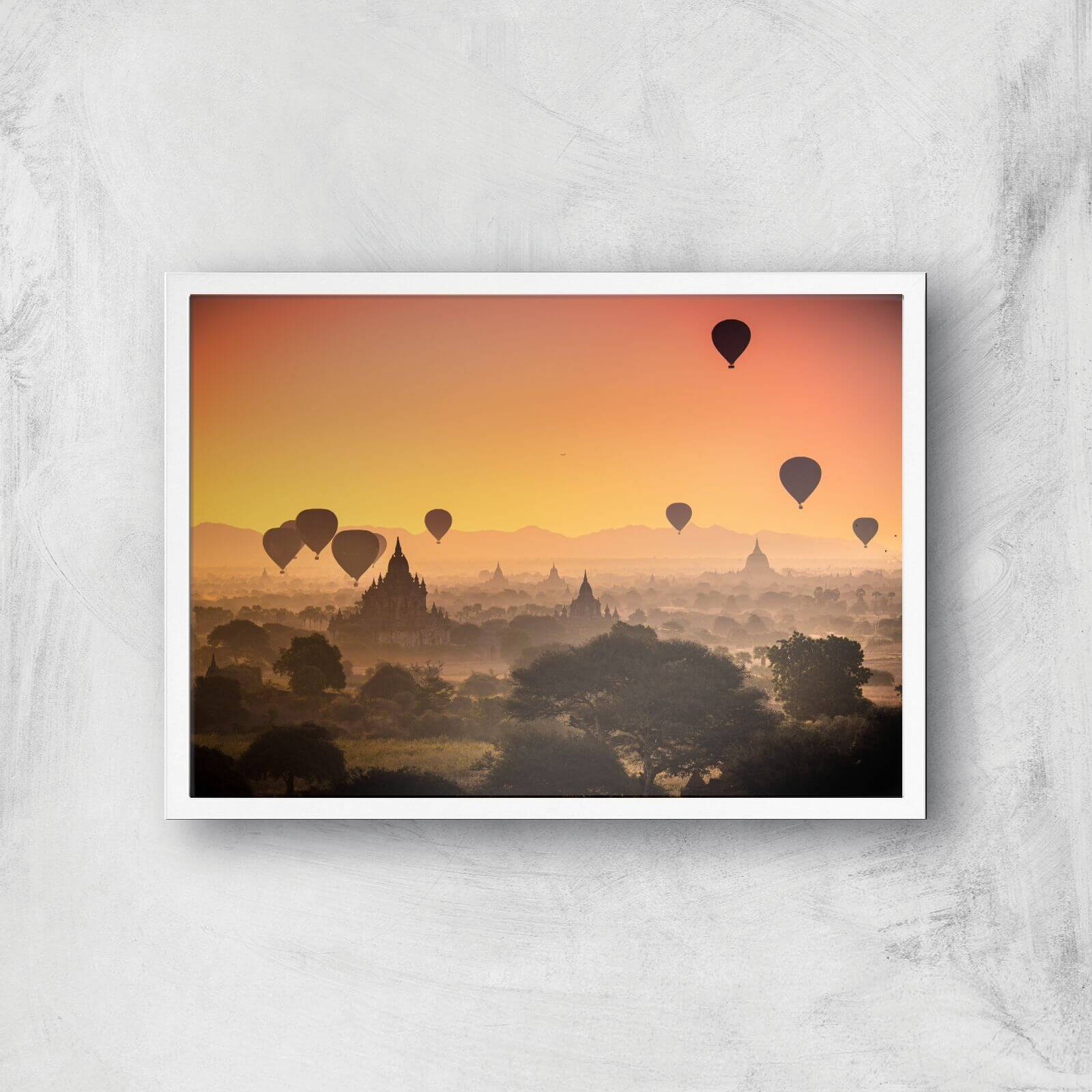 Hot Air Balloon Sunset Giclee Art Print - A2 - White Frame
