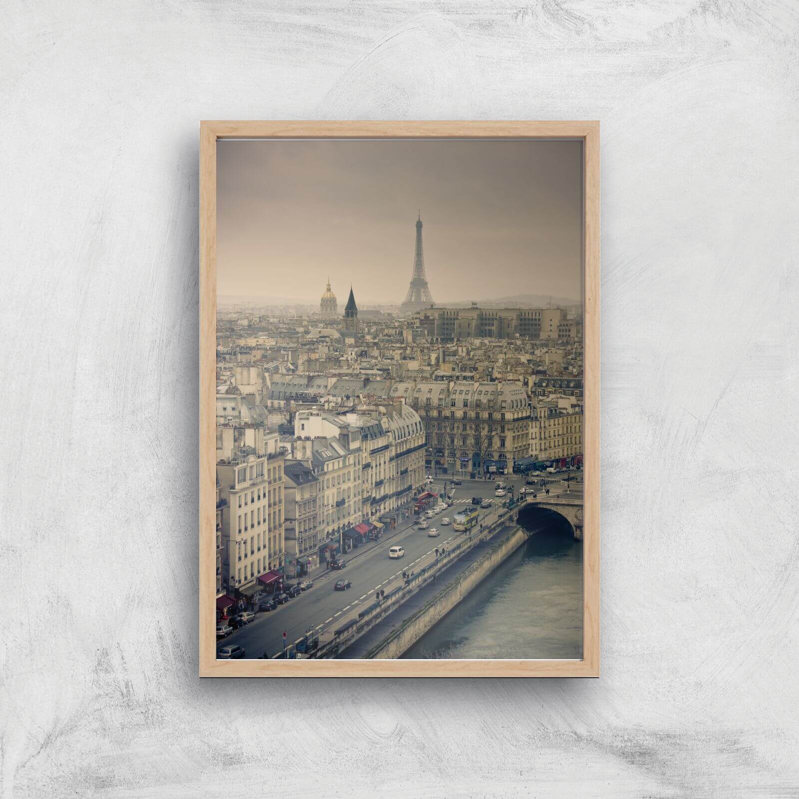 Streets Of Paris Giclee Art Print - A3 - Wooden Frame