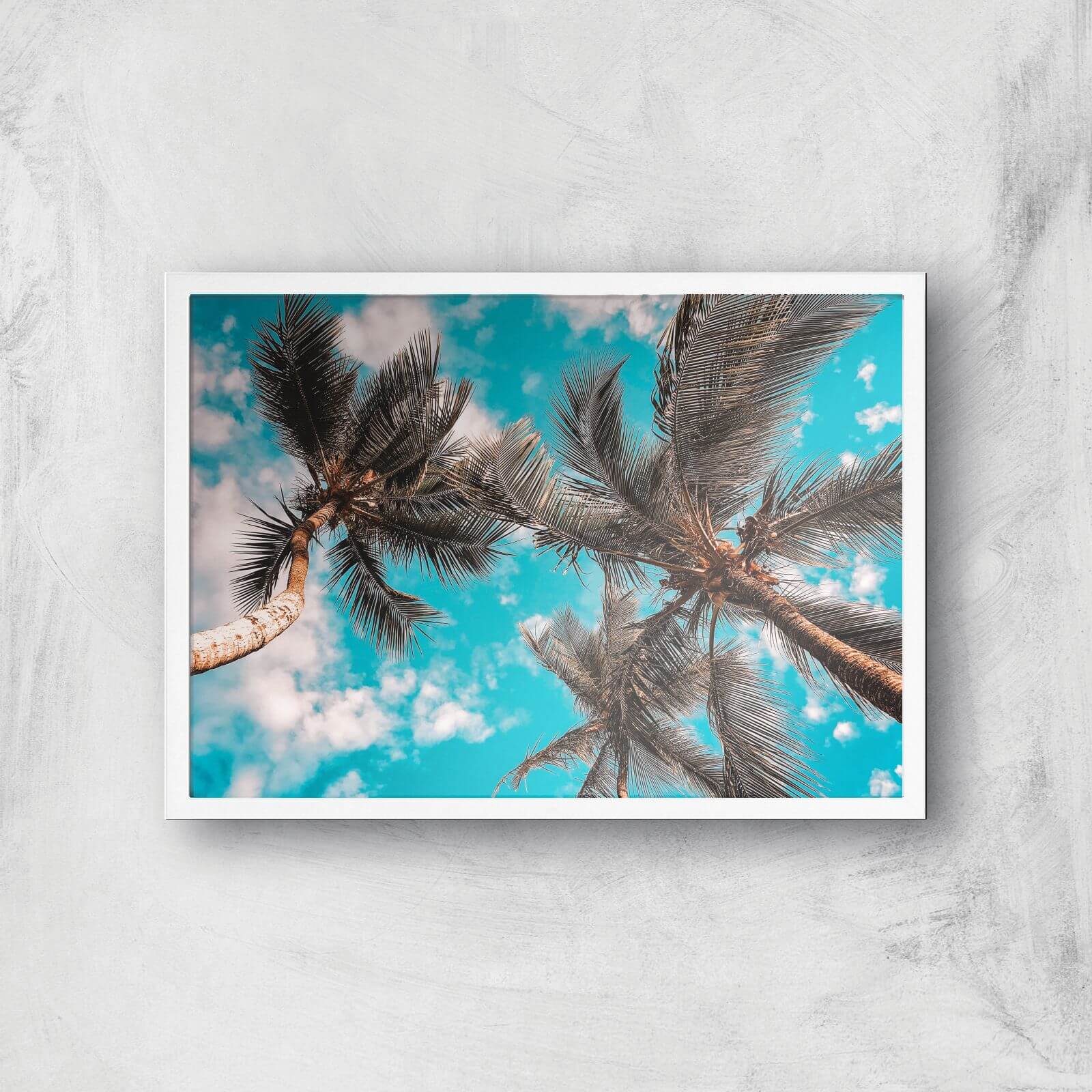 Blue Skies And Palm Trees Giclee Art Print - A3 - White Frame