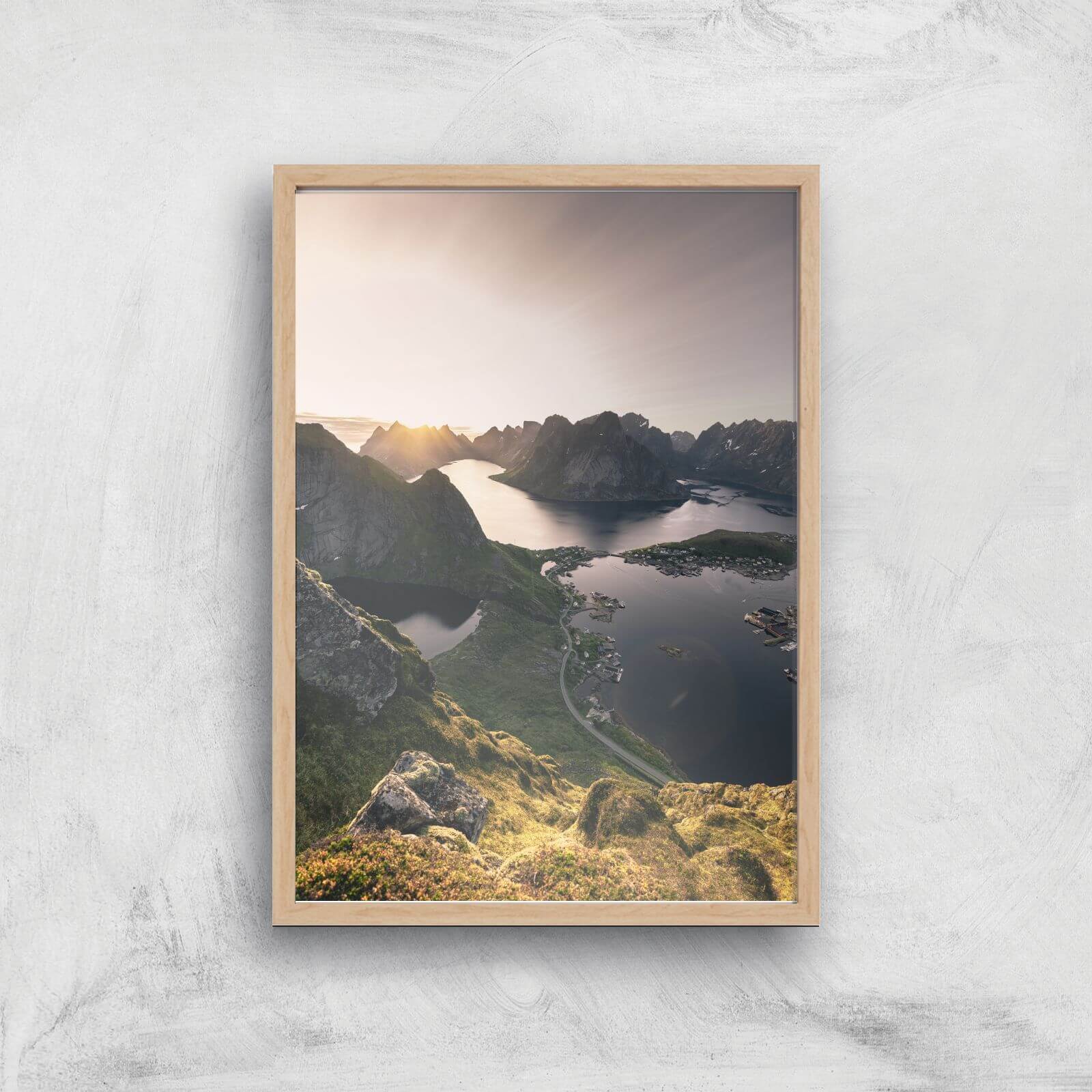 Lakes Amongst Mountains Giclee Art Print - A4 - Wooden Frame
