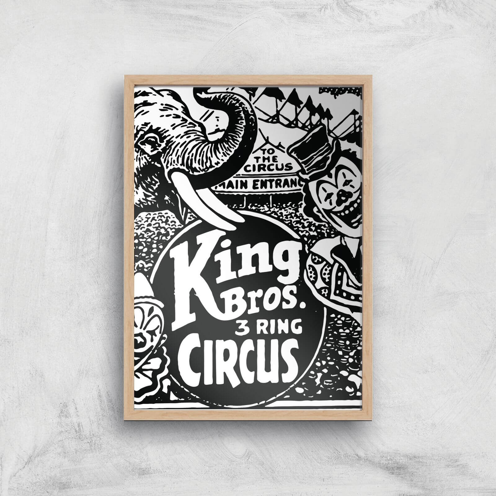 King Bros 3 Ring Circus Giclee Art Print - A4 - Wooden Frame