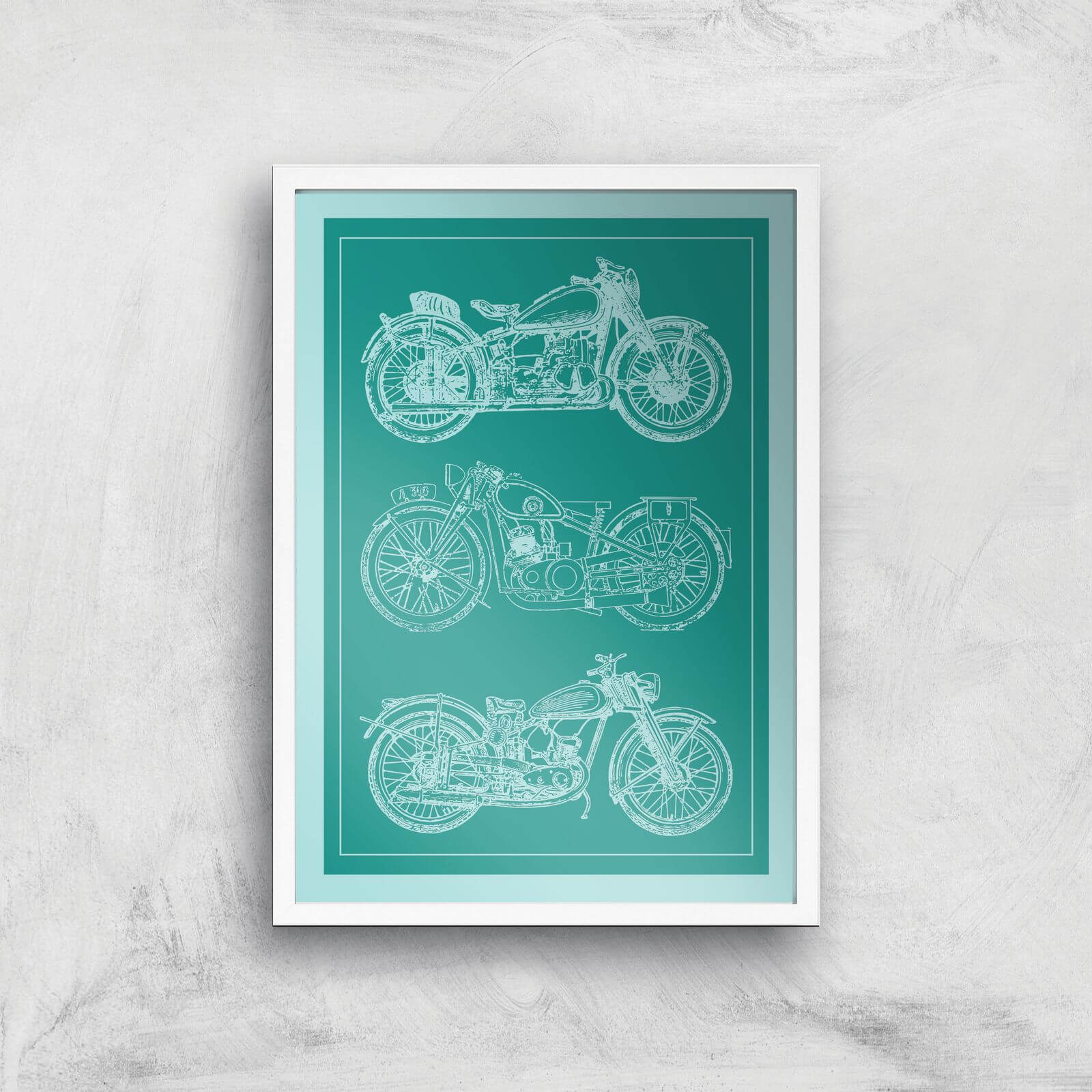 Motorbike Diagram Giclee Art Print - A3 - White Frame