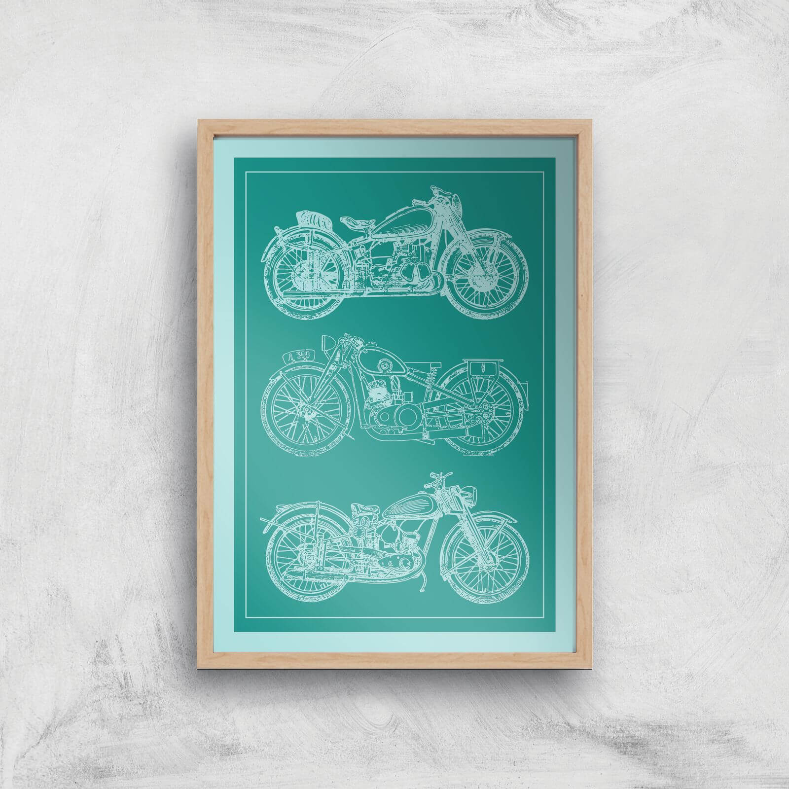 Motorbike Diagram Giclee Art Print - A2 - Wooden Frame