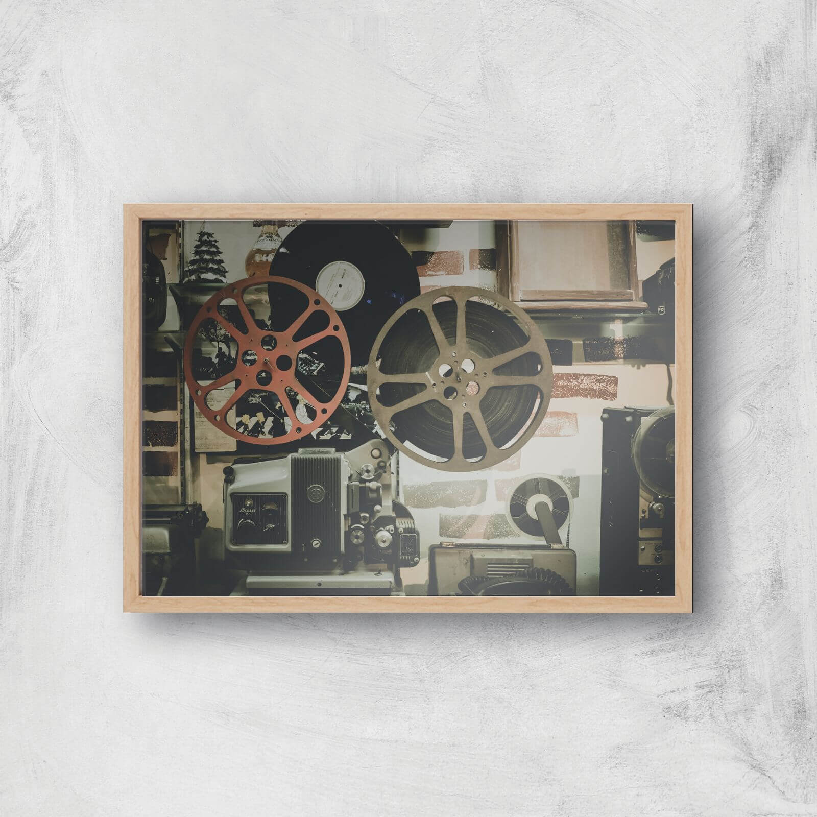 Film Reel Giclee Art Print - A4 - Wooden Frame