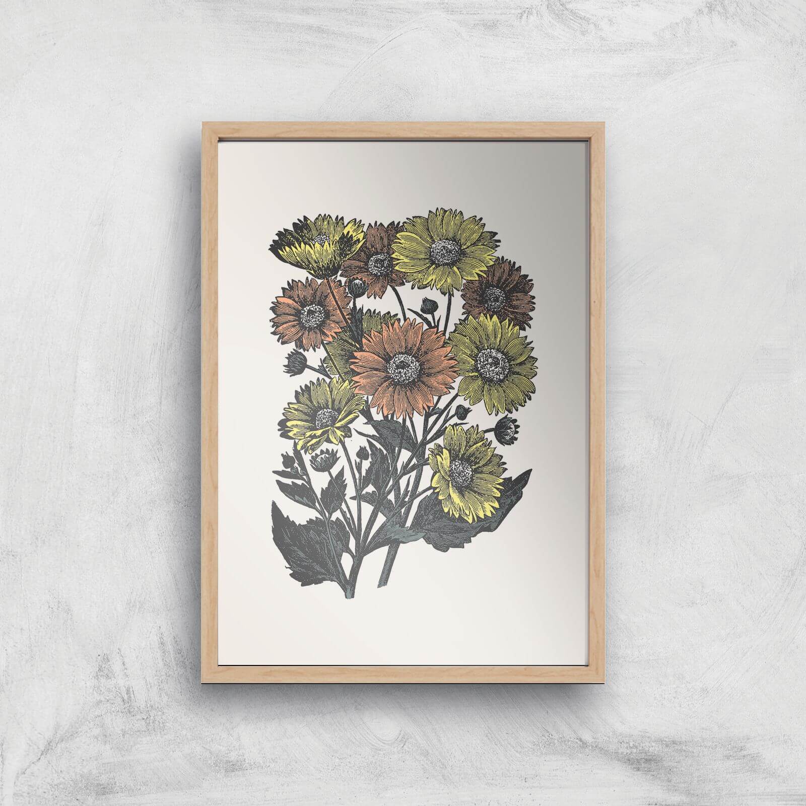 Yellow And Orange Flowers Giclee Art Print - A4 - Wooden Frame