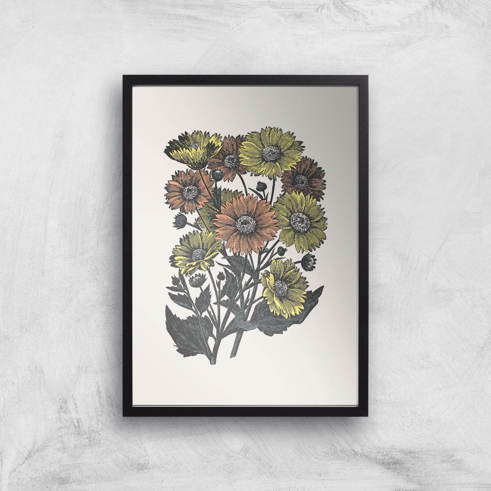 Yellow And Orange Flowers Giclee Art Print - A2 - Black Frame