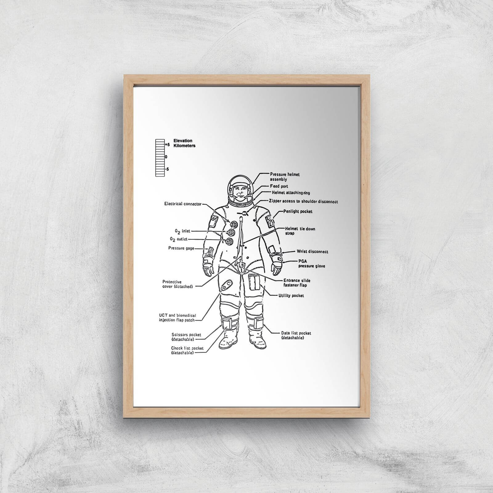 Astronaut Diagram Giclee Art Print - A4 - Wooden Frame