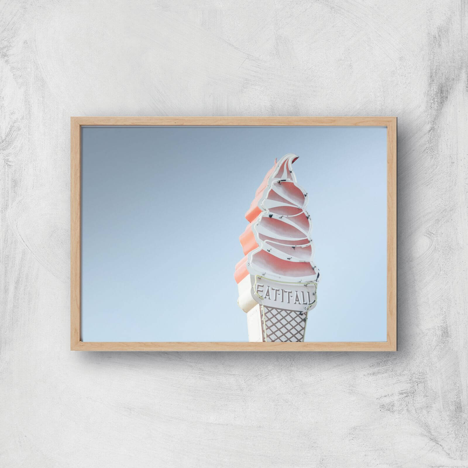 Retro Ice Cream Sign Giclee Art Print - A4 - Wooden Frame