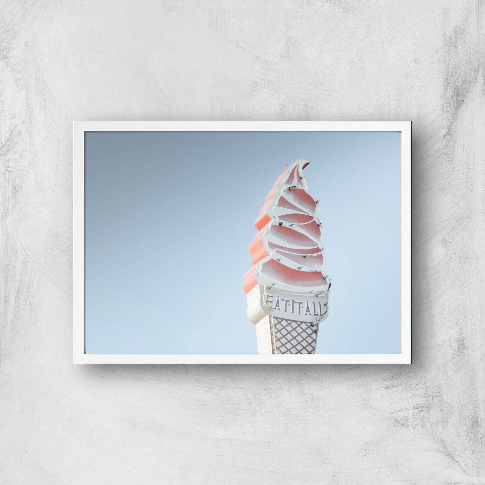 Retro Ice Cream Sign Giclee Art Print - A2 - White Frame