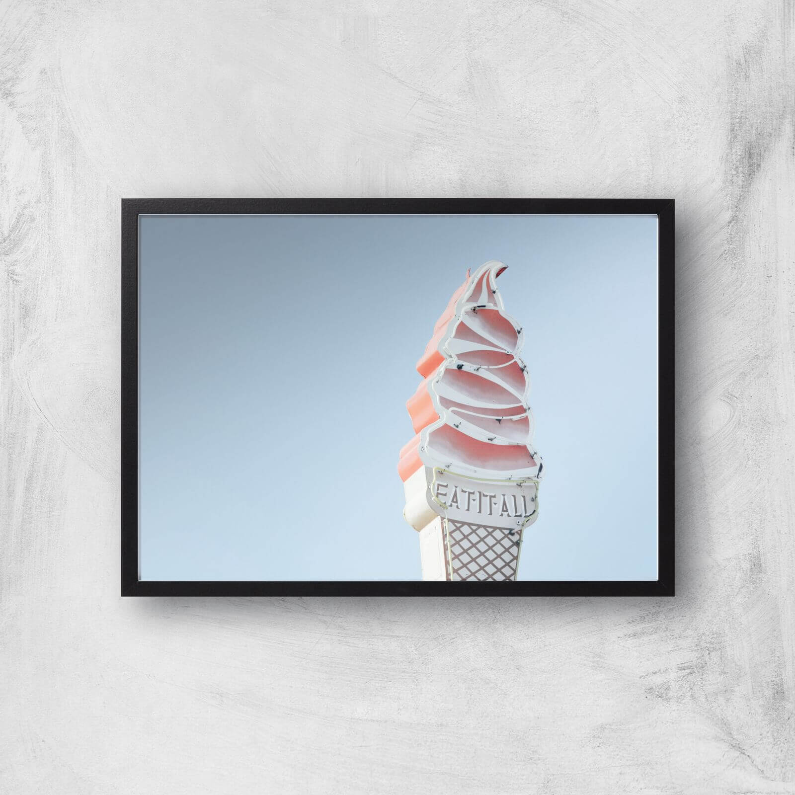 Retro Ice Cream Sign Giclee Art Print - A2 - Black Frame