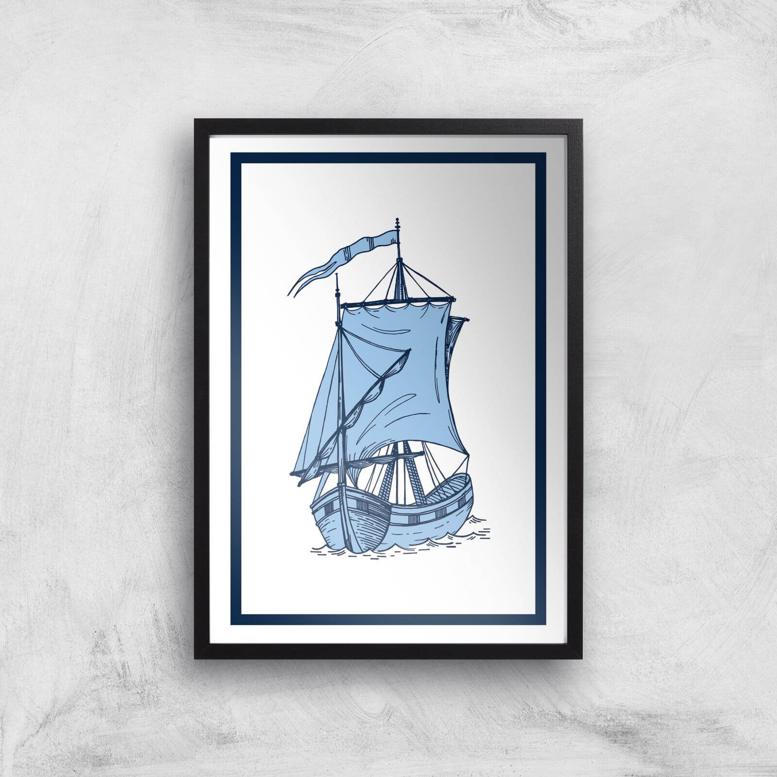 Blue Ship Giclee Art Print - A3 - Black Frame