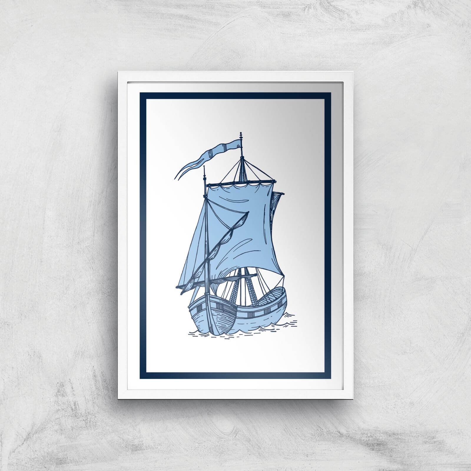 Blue Ship Giclee Art Print - A2 - White Frame