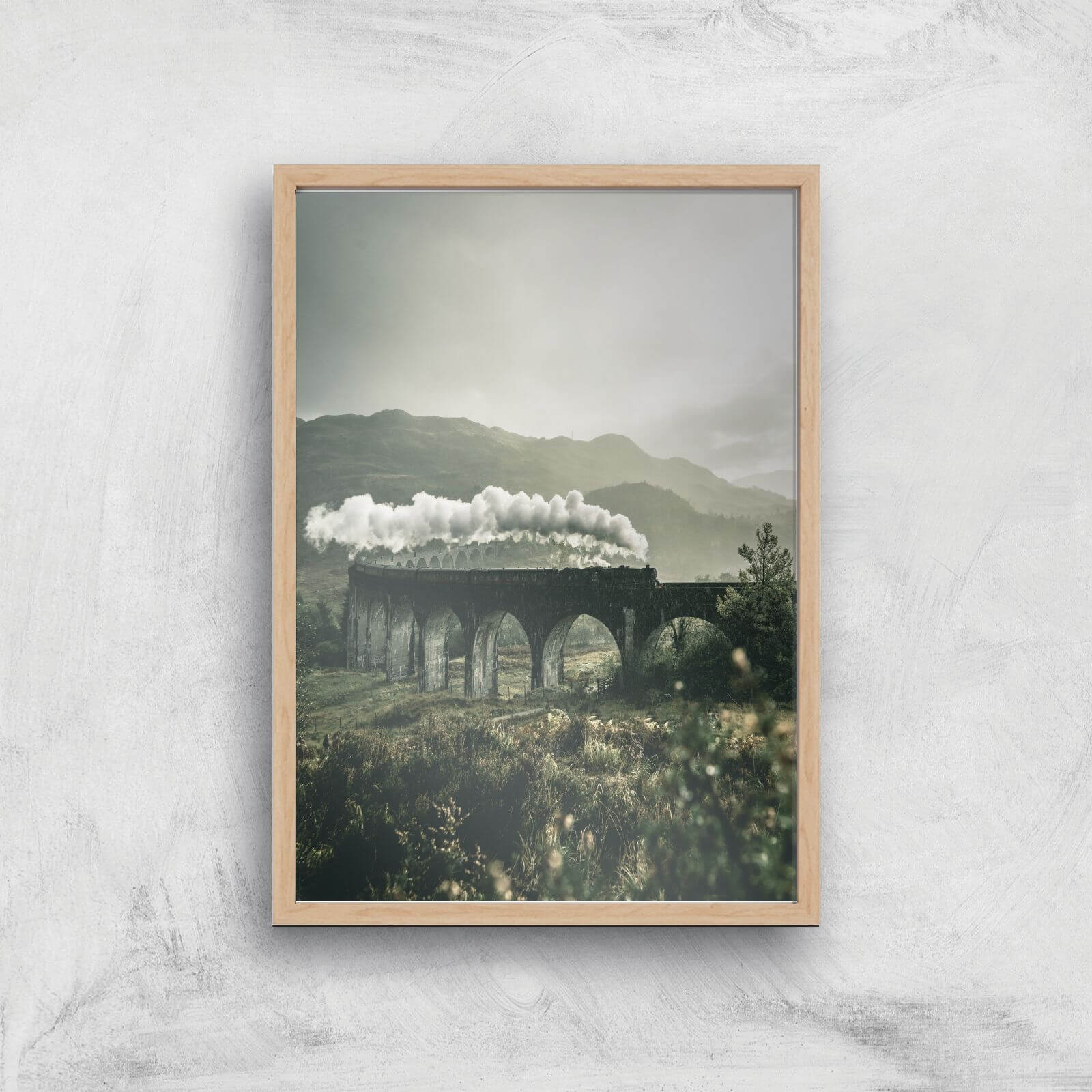 Steam Train Giclee Art Print - A4 - Wooden Frame
