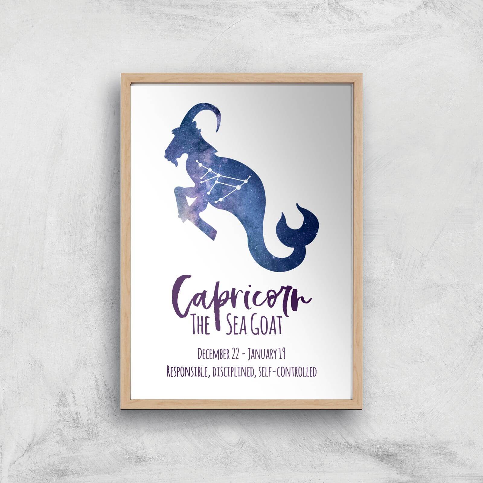 Capricorn The Sea Goat Giclée Art Print - A4 - Wooden Frame
