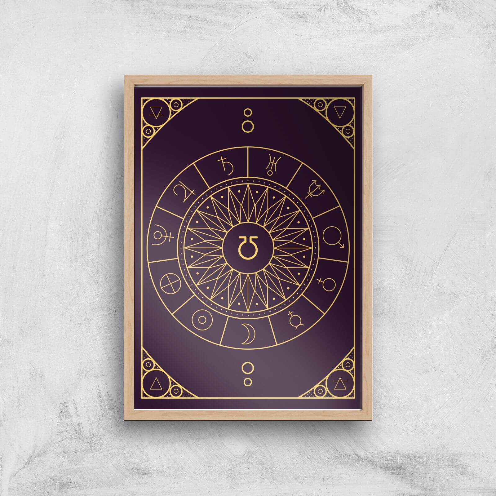 Decorative Planet Symbols Giclée Art Print - A4 - Wooden Frame