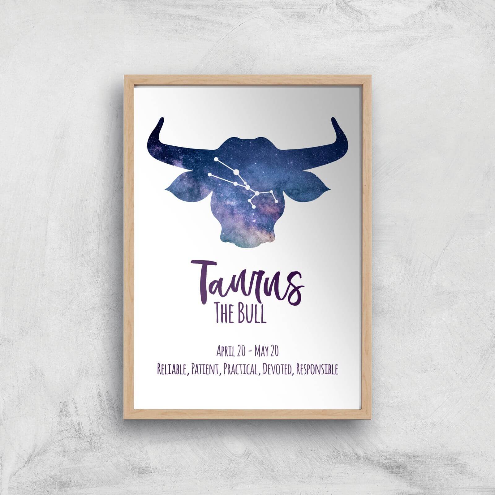 Taurus The Bull Giclée Art Print - A4 - Wooden Frame
