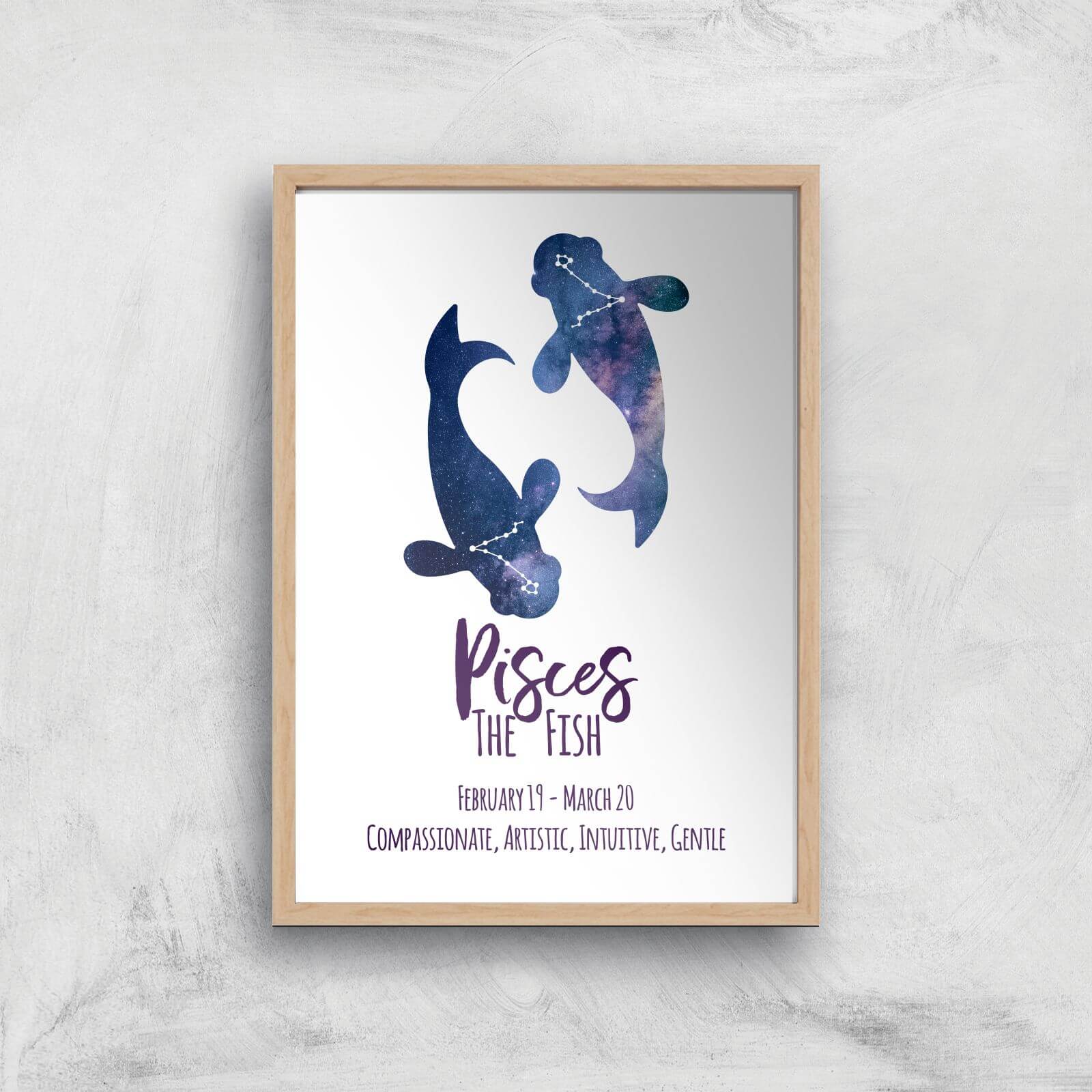 Pisces The Fish Giclée Art Print - A4 - Wooden Frame