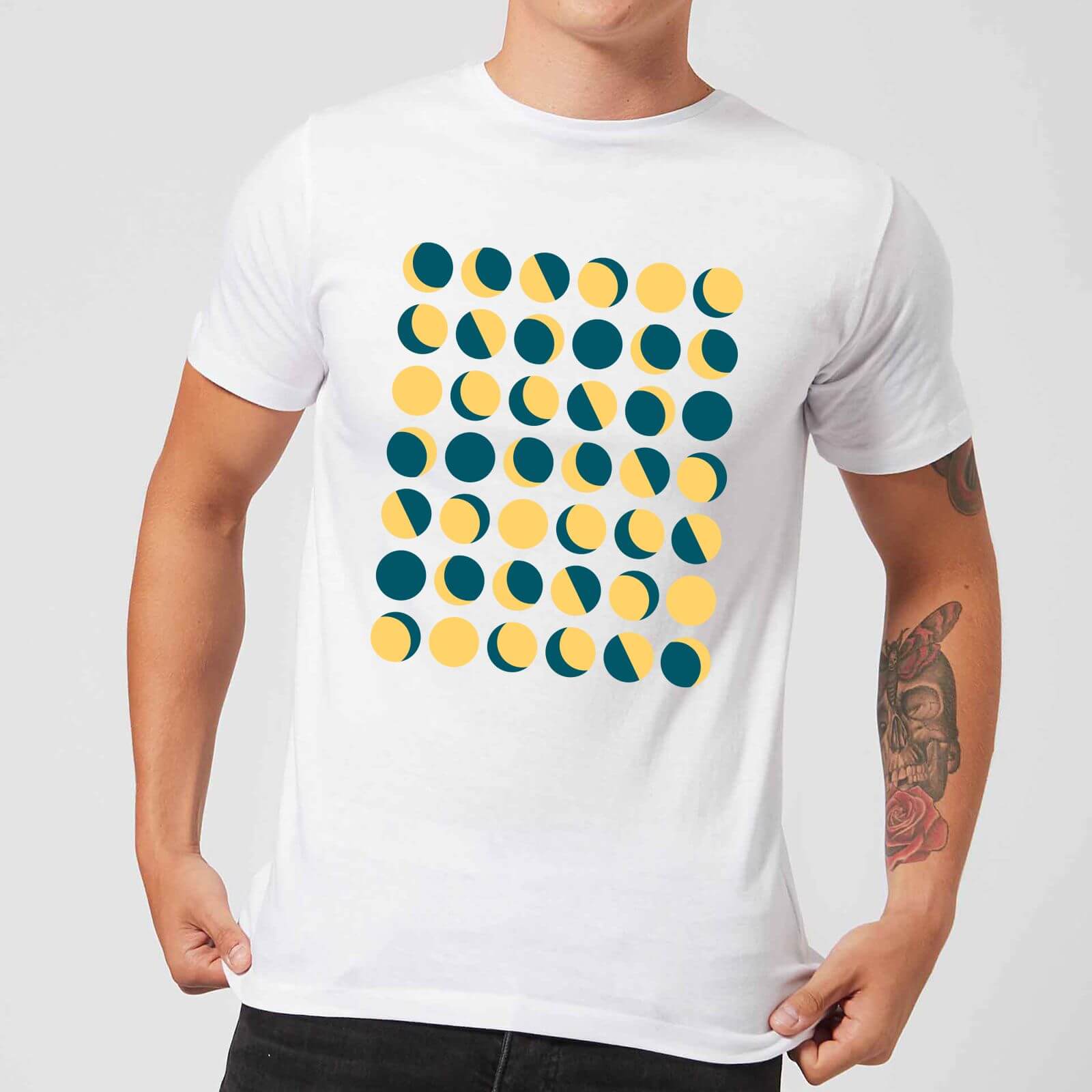 Moon Phase Pattern Men's T-Shirt - White - XS