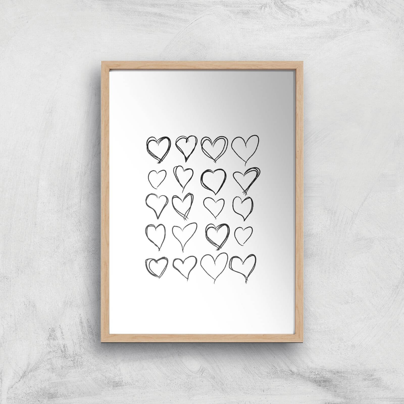 Love Hearts Giclee Art Print - A4 - Wooden Frame